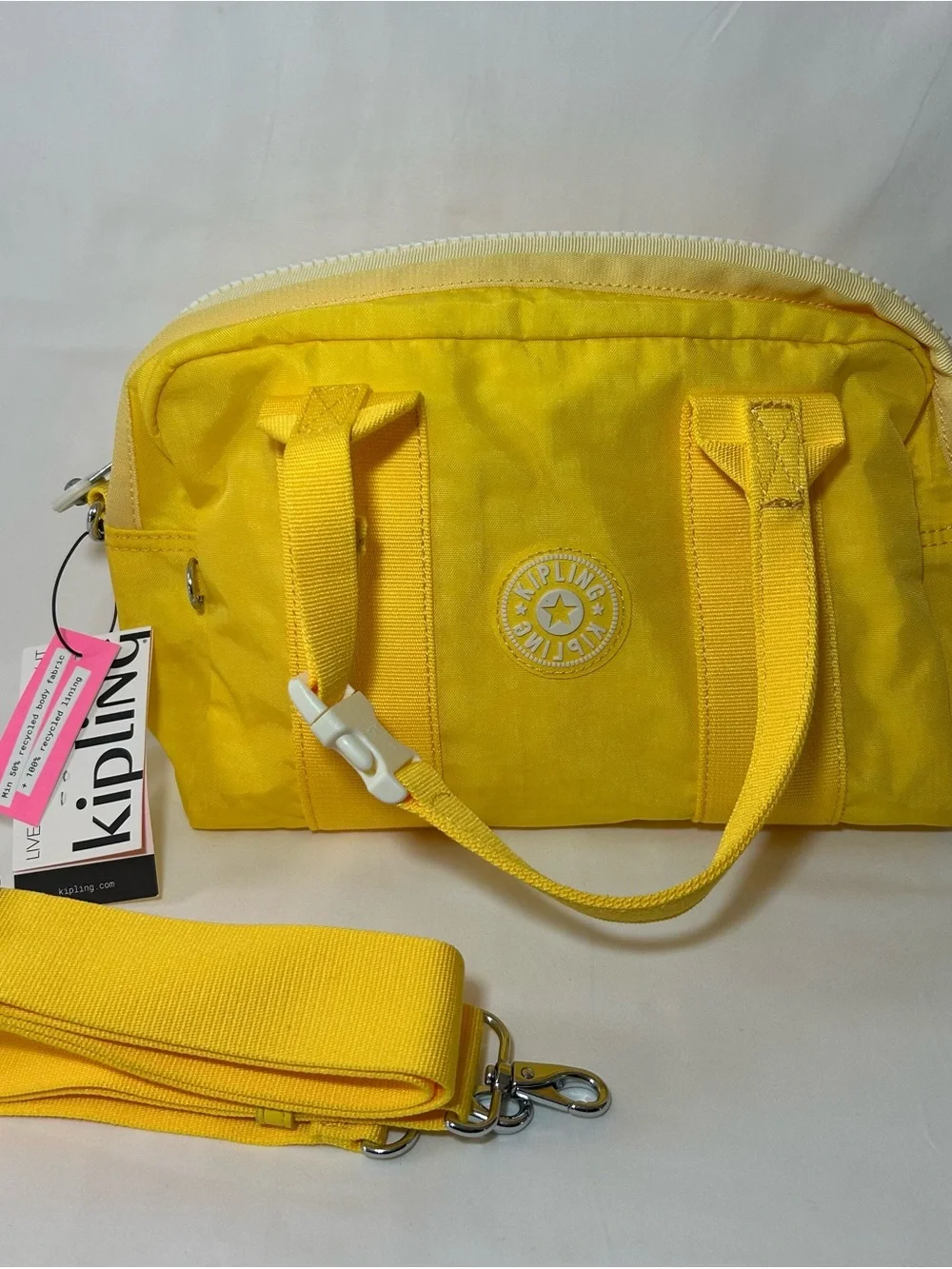 Kipling Bright Yellow Nylon Crossbody Bag with Detachable Strap